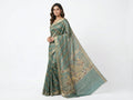 Blue Kalamkari Printed Tussar Saree