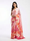 Pink Shaded Floral Printed Satin Saree