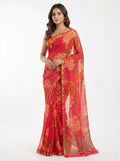 Red Floral Printed Chiffon Saree