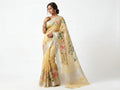 Yellow Floral Printed Linen Saree