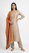 Silver Tissue Unstitched Suit With Contrast Crush Tissue Dupatta