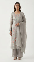 Silver Silk Tissue Unstitched Suit Set with Organza Dupatta