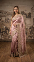 Pink Zardosi Hand Embroidered Chanderi Tissue Saree