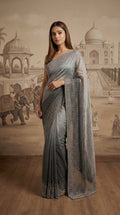 Grey Ombre Shaded Hand Embroidered Organza Saree