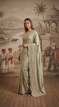 Mint Green Zardosi Hand Embroidered Chanderi Tissue Saree