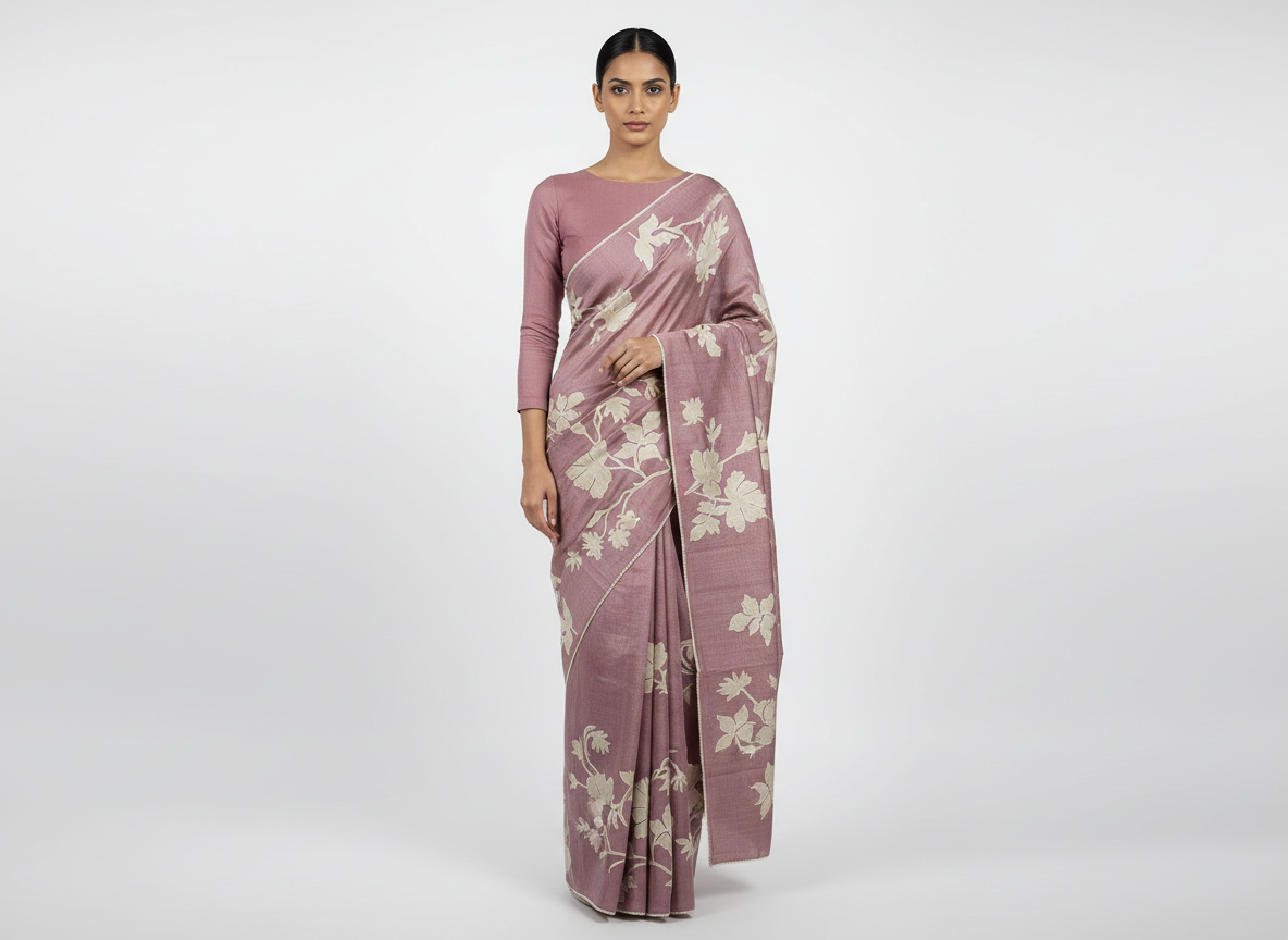 Onion Pink Aari outline Tussar Saree