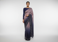 Pink Navy Blue Ombre Shaded Swarovski Embroidered Satin Saree