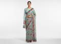 Firozi Resham Aari Embroidered Organza Saree