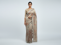 Cream Resham Zari Embroidered Crush Tissue Saree