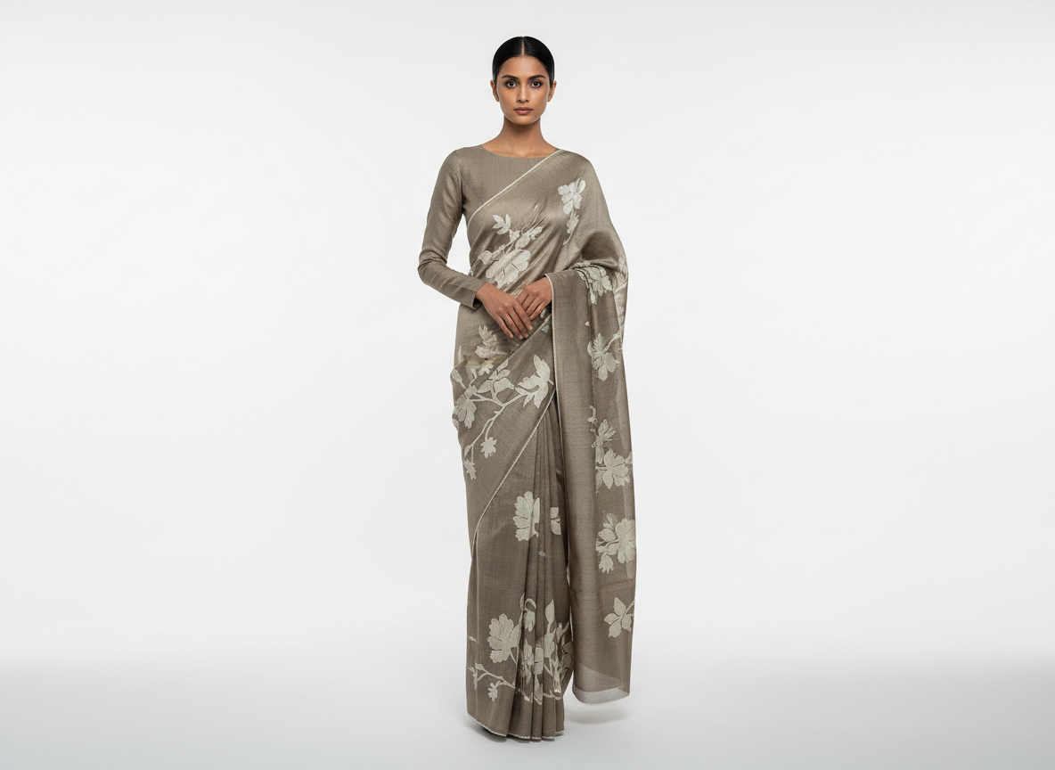 Onion Pink Aari Outline Tussar Saree