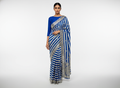 Blue Striped Gota Embroidered Silk Saree