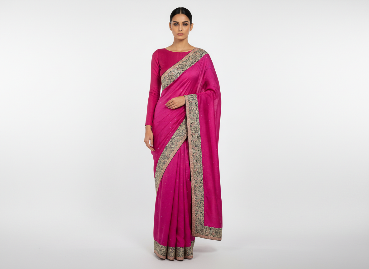 Rani Zari Sequins Embroidered Tussar Saree