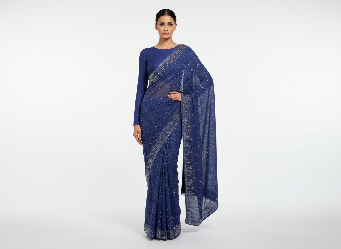 Navy Blue Swarovski Embroidered Georgette Saree