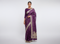 Wine Striped Gota Embroidered Silk Saree