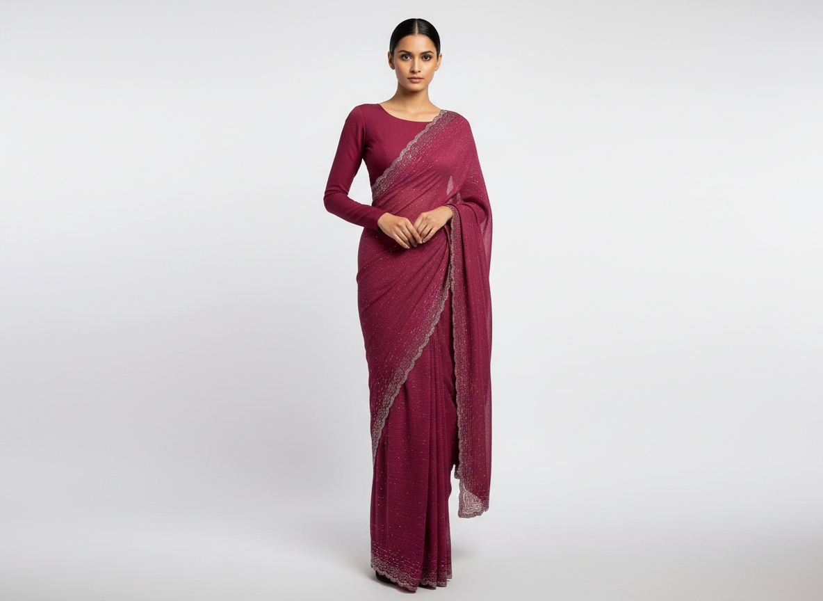 Maroon Swarovski Embroidered Georgette Saree