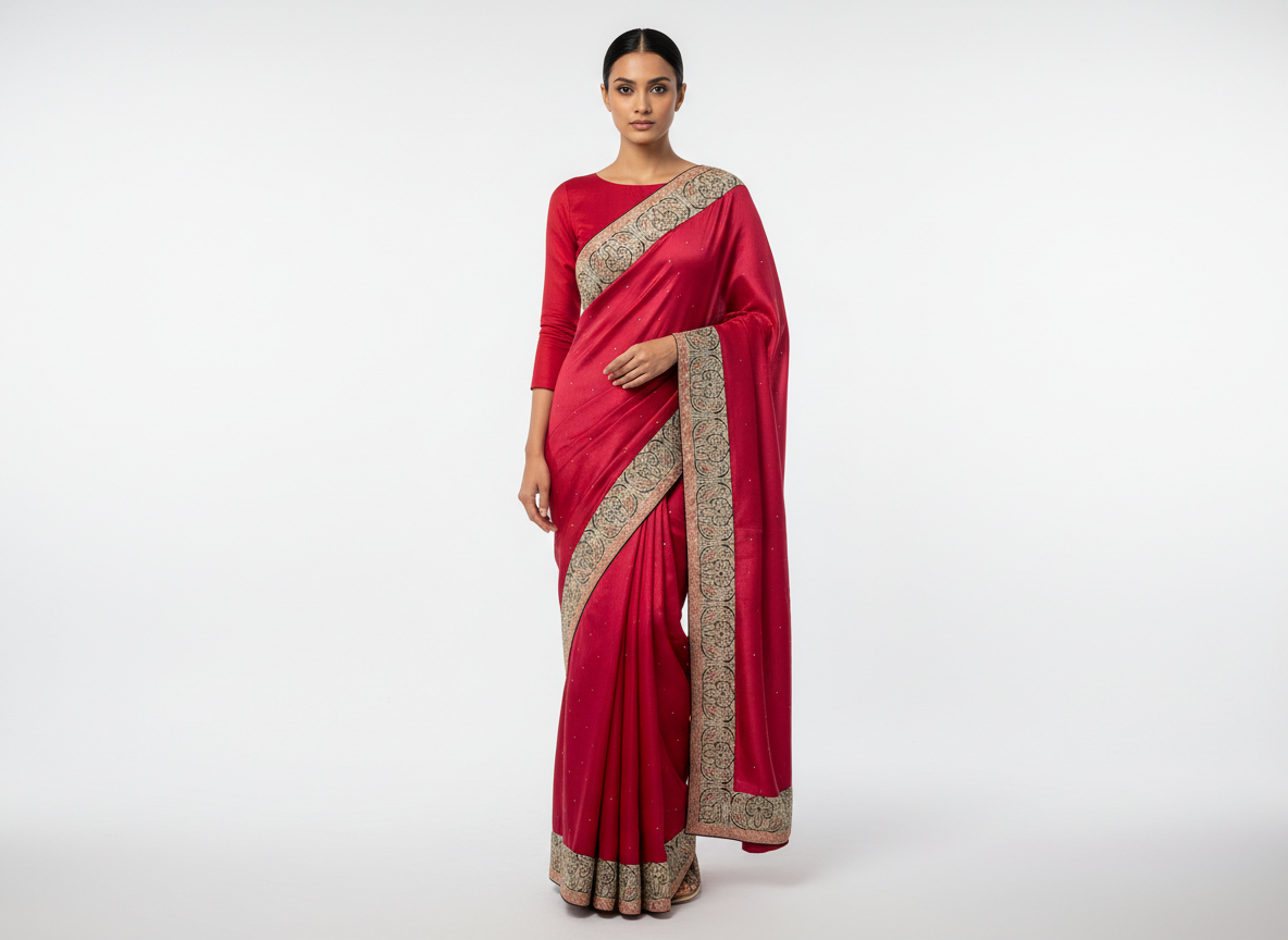 Rani Zari Sequins Embroidered Tussar Saree