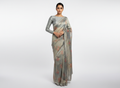 Grey Sequins Dori Embroidered Crush Tissue Printed Saree
